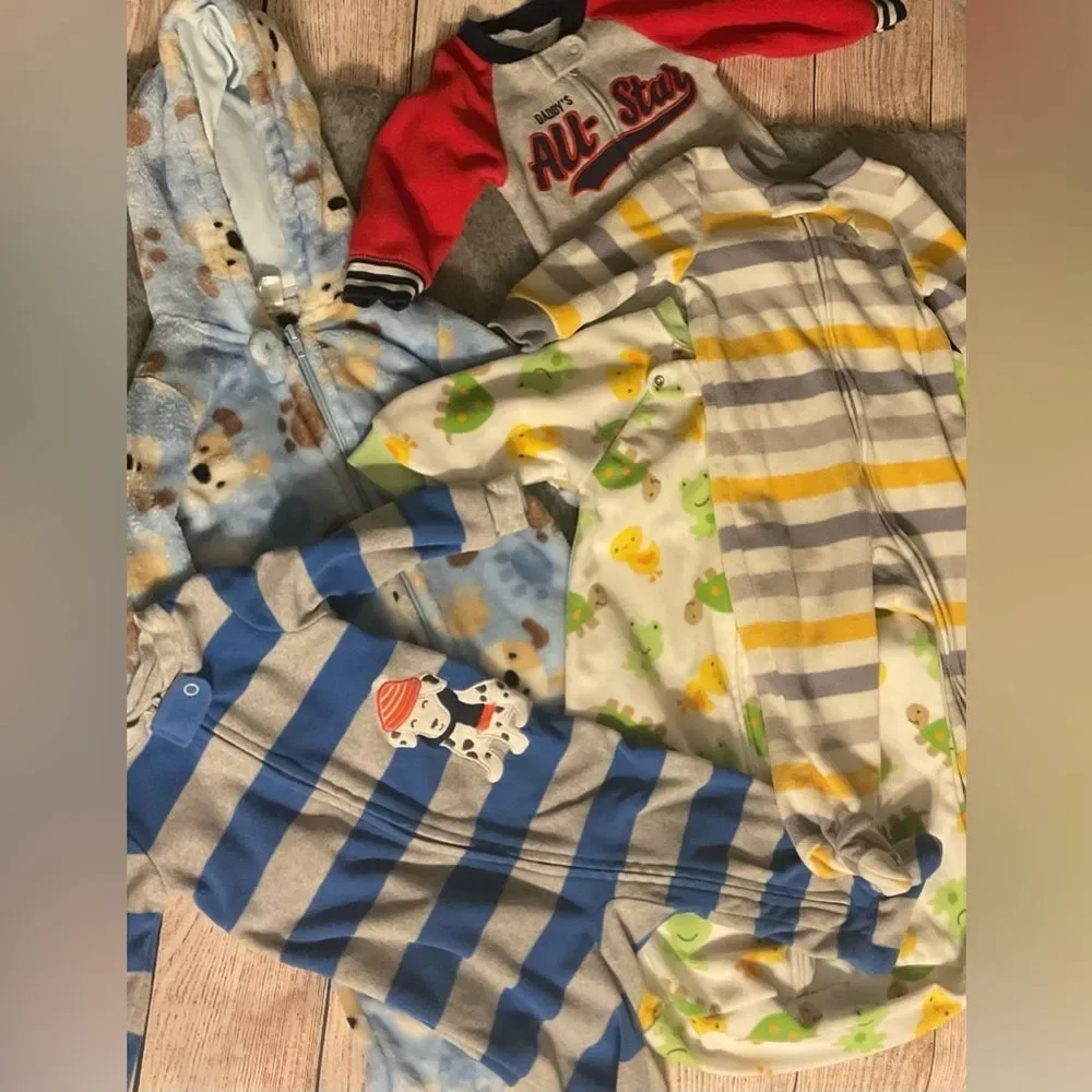 Baby Boy 5 Piece Warm Zip Up Onesie Bundle Lot Size 9M